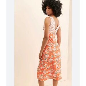 En Elly Orange Floral V-Neck Midi Dress Sleeveless Summer Sun Dress Print 2X